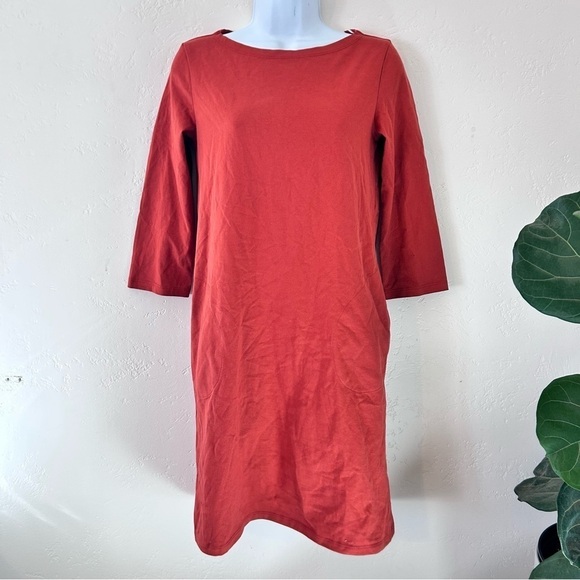GARNET HILL Barteau Organic Cotton Dress Rust Red Boat Neck Pocket Size 00 NWT - Picture 2 of 14